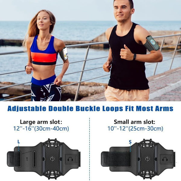Running Armband 360°Rotatable for iPhone 17/16/15/14/13/Pro Max/Pro/Mini/12/11/SE/Xs/XR/X/8/7/Plus, Fits All 4-6.7 Inch Smartphones, with Key Holder Phone Armband for Running Hiking Biking (Black)