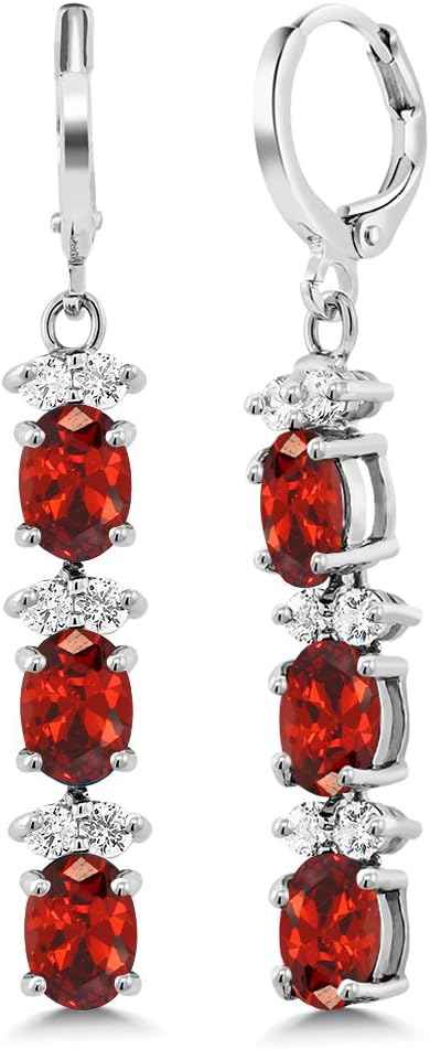 Gem Stone King 7 Inch Red and White CZ Bracelet Set With Matching 2 Inch Oval shape Dangle Earrings | Red and White, Matching, Oval shape, 7 Inch, 2 Inch