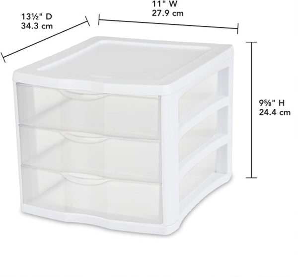 Sterilite 4-Pack 3 Drawer Unit Stackable Plastic Organizer for Home Office Storage