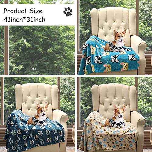 Rezutan 3 pack soft blankets for dogs and cats, 41x31inch, gray/blue/beige, premium flannel