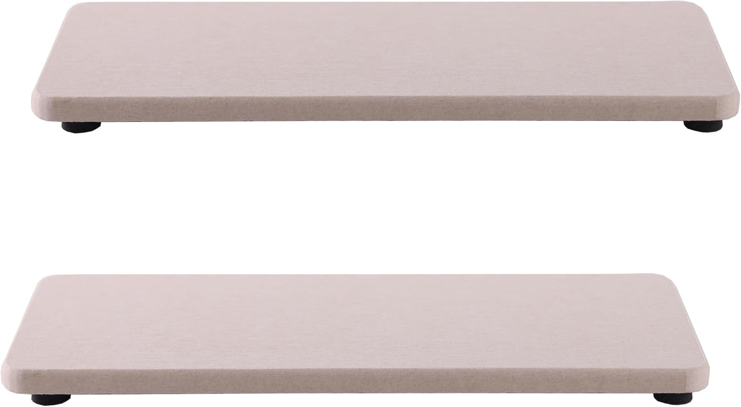 2 Pcs Water Absorbing Stone Trays, Kitchen/Bathroom Sink Soap Dish, Diatomite Tray Used for Hand Soap & Cosmetic Bottles in The Modern Home, 3.15" W x 8.7" L, White