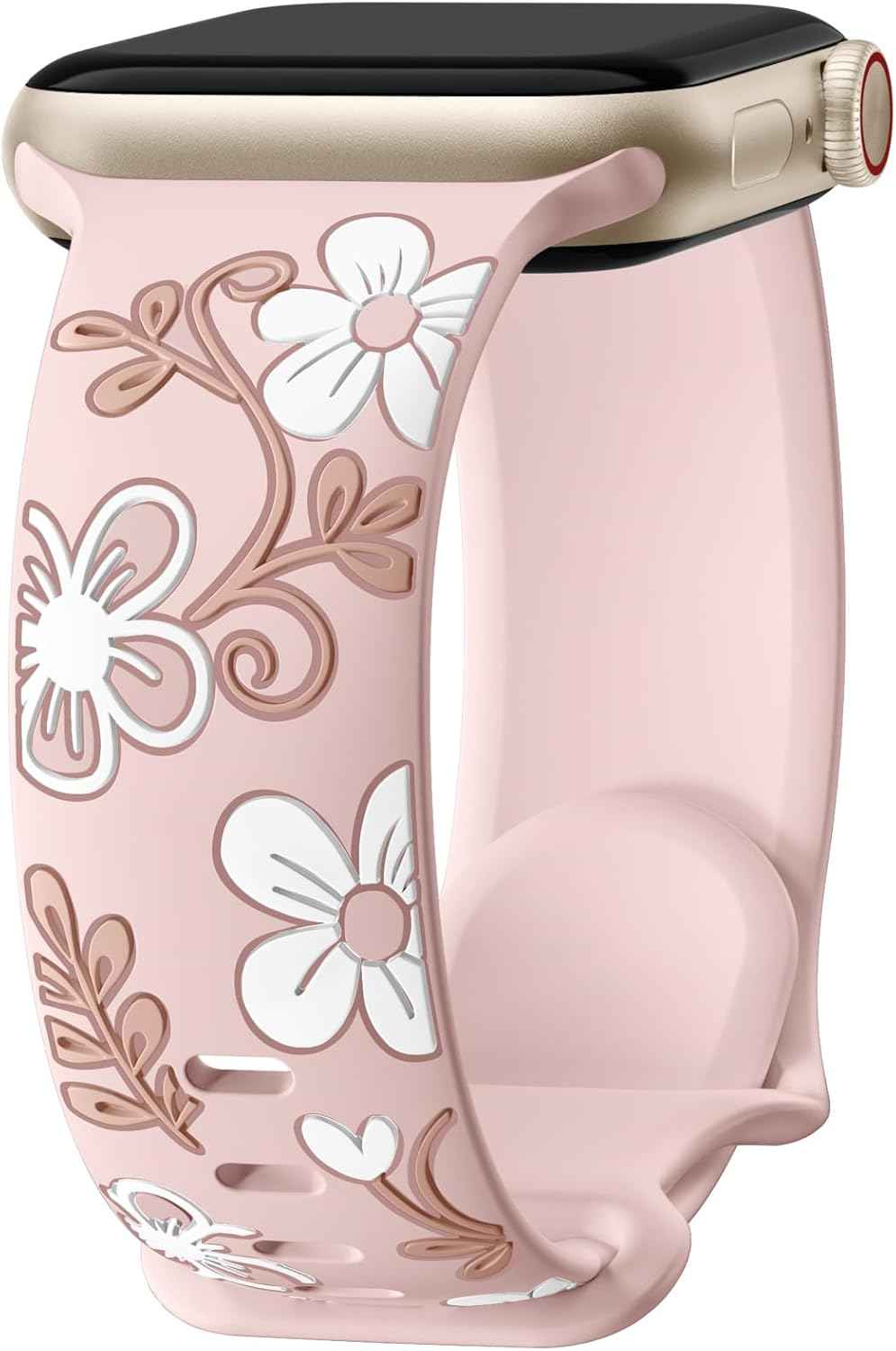 Witzon Floral Band Compatible with Apple Watch Bands For Women 40mm 41mm 38mm 42mm 44mm 45mm 46mm 49mm, Engraved Cute Flower Silicone Dressy Strap for iWatch Series 11 10 9 8 7 6 5 4 3 2 SE Ultra