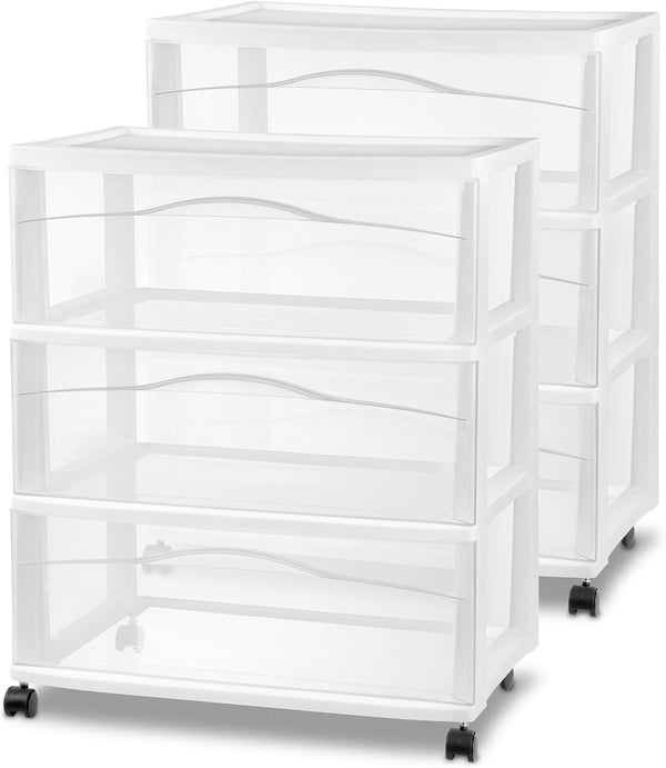 Sterilite Wide 3-Drawer Cart for Storage and Organization