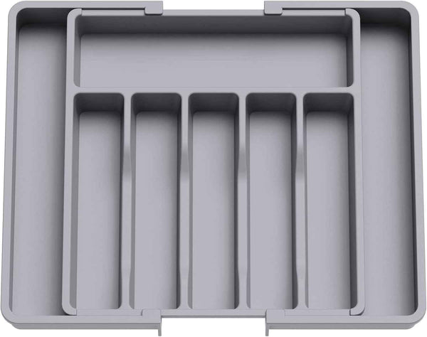 Lifewit Large Silverware Drawer Organizer, Expandable Utensil Tray for Kitchen, BPA Free Flatware and Cutlery Holder, Adjustable Plastic Storage for Spoons Forks Knives, Large, Black