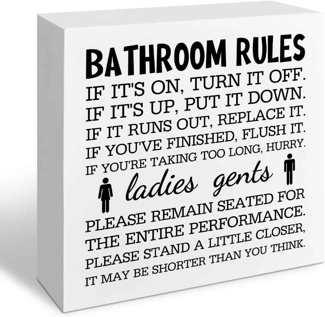 Funny Restroom Bathroom Wooden Signs, Funny Bathroom Sayings, Humor Washroom Quotes Block Plaque, Wall Art/Home Decor, Rustic Wooden Box Signs, Farmhouse Decor, Housewarming Gift