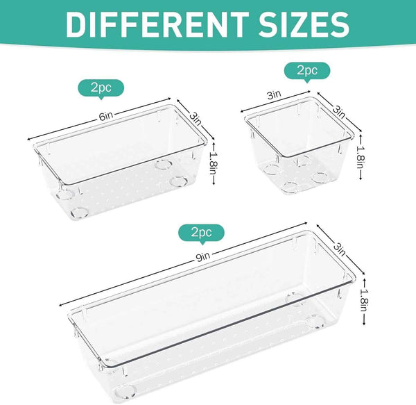 WOWBOX Clear Drawer Organizer Set, 6 Pack Acrylic Storage Trays with Premium Material and Stackable Design