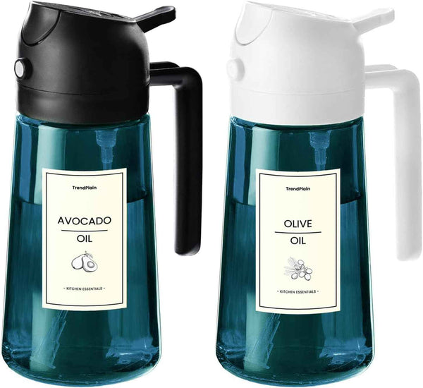 TrendPlain 16oz/470ml Blue Glass Olive Oil Sprayer for Cooking - 2 in 1 Olive Oil Dispenser for Kitchen Gadgets, Air Fryer, Salad, and BBQ - Navy