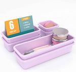 10 PCS Drawer Organizer Set, 4 Size Makeup Drawer Divider Organizer With Non-Slip Pads, Interlocking Plastic Storage Bins for Office,Jewelry Vanity,Gadgets, Bathroom,Kitchen, Black