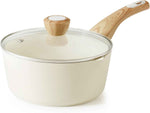 SENSARTE Ceramic Nonstick Sauce Pan with Lid, 3.0 Quart Saucepan with Double Spout, Large Cooking Pot, Non toxic Kitchen Sauce Pot, Non stick Saucier Pan, Induction Cookware, PFOA PTFE PFAS Free