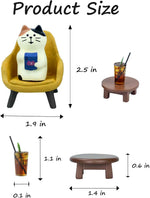 Cute cat figurine playing phone on sofa with coffee, cat lovers gift for home decor