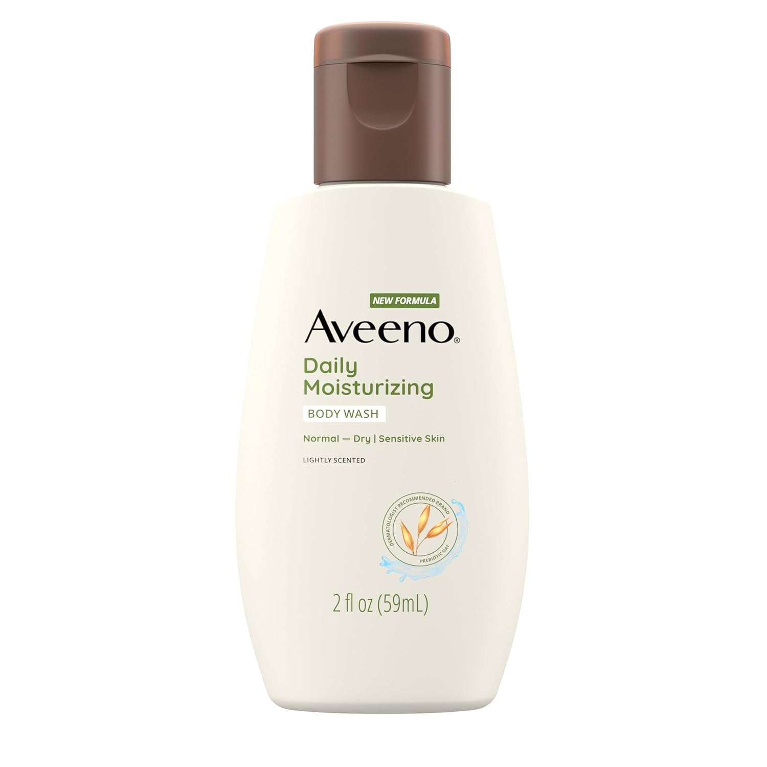 Aveeno Daily Moisturizing Body Wash for Sensitive Skin + Prebiotic Oat, Gently Cleanses Dry Skin & Feels Moisturizing, Light Fragrance, Travel Size, 2 fl. oz