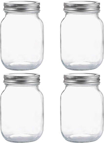 YINGERHUAN Glass Regular Mouth Mason Jars, 16 oz Clear Glass Jars with Silver Metal Lids for Sealing, Canning Jars for Food Storage, Overnight Oats, Dry Food, Snacks, Candies, DIY Projects (4PACK)