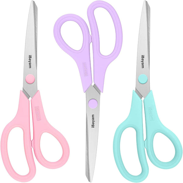 Scissors, iBayam 8" All Purpose Scissors Bulk 3-Pack, Ultra Sharp 2.5mm Thick Blade Shears Comfort-Grip for Office Desk Accessories Sewing Fabric Home Craft Teacher School Supplies, Right/Left Handed