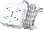 Surge Protector Power Strip - CHCORE 5Ft Braided Extension Cord with 8 Outlets with 4 USB (2 USB C) Charging Ports, Flat Plug Multi Plug Outlet Extender Charging Station for Home Office, ETL, White