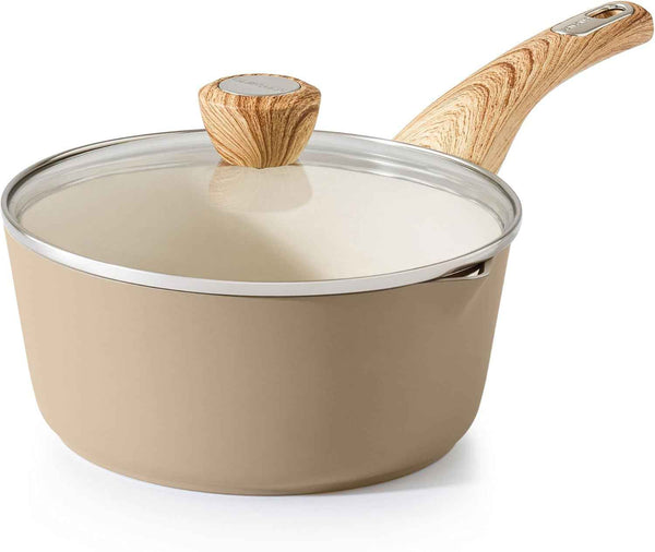 SENSARTE Ceramic Nonstick Sauce Pan with Lid, 3.0 Quart Saucepan with Double Spout, Large Cooking Pot, Non toxic Kitchen Sauce Pot, Non stick Saucier Pan, Induction Cookware, PFOA PTFE PFAS Free