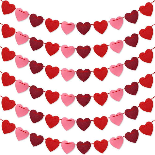 Valentines Day Decorations, 6 Strips Valentines Day Garland - Felt Heart Garland Banner for Mantle, Wall, Party Valentine Decorations - Hanging Hearts Decorations for Valentine Decor