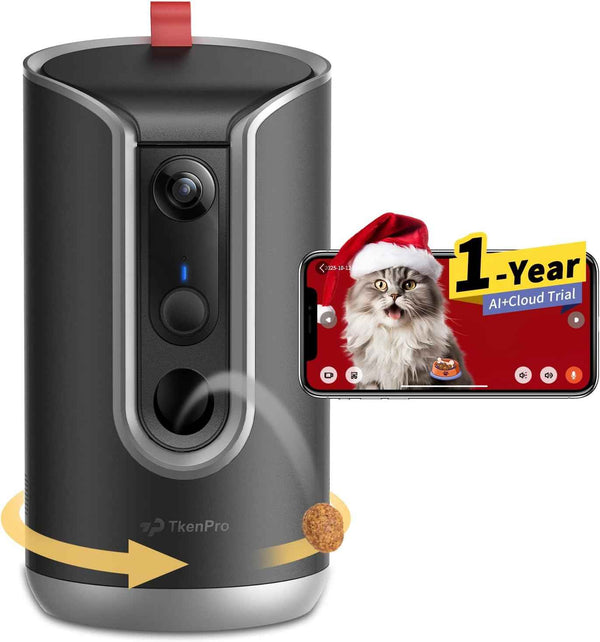2K Pet Camera Treat Dispenser, 360°View Dog Camera with Phone App, 5G&2.4G WiFi 2-Way Talk Pet Cam Indoor for Cats Remote Treat Tossing, Motion Alerts, Auto Tracking
