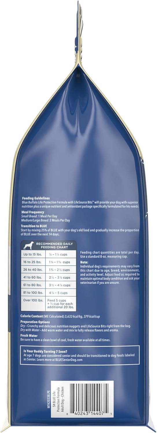blue buffalo life protection formula adult dry dog food, 5-lb bag, chicken & brown rice recipe