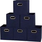 Household Essentials Foldable Fabric Storage Bins 6 Piece Set, Strong Poly-Woven Fabric, Sturdy Chipboard Sides, Grommet Front Handle, Stackable and Foldable, Classic Design, Black