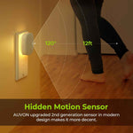 auvon plug-in led backlit night light with motion sensor and dusk to dawn sensor, warm white, adjustable brightness (4 pack)