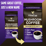 VitaCup Mushroom Coffee Grounds with Lions Mane and Chaga, Medium Dark Roast Arabica Specialty Coffee, 10 Oz