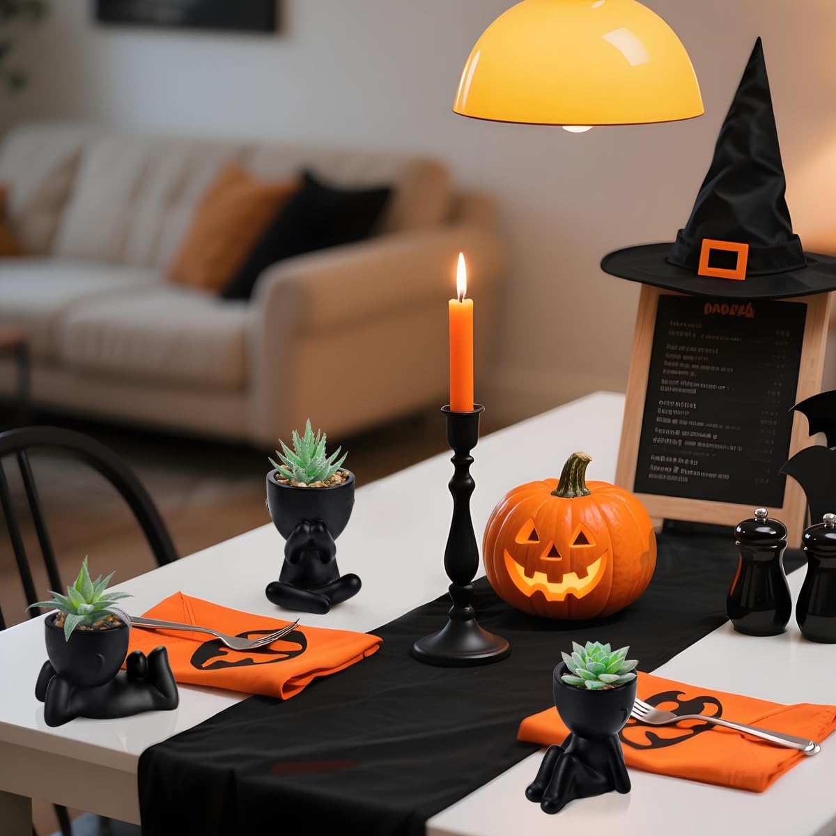 Der Rose 3pcs Fake Succulents Plants Artificial for Black Bathroom Bedroom Home Living Room Halloween Decor Aesthetic Indoor