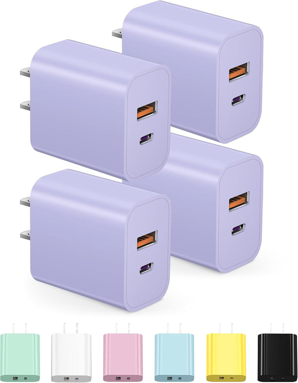 [4 Pack] USB C Charger Block Charging Block Type C Charger 20W Wall Chargers for iPhone Air/17/17 Plus/17 Pro/17 Max/16/16 Plus/16 Pro Max/15/15 Pro Max/14/13/12/Samsung/Android