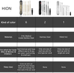hion 6 pc extended ear wax removal kit with 316l stainless steel curette and cleaning brush for kid adult gold