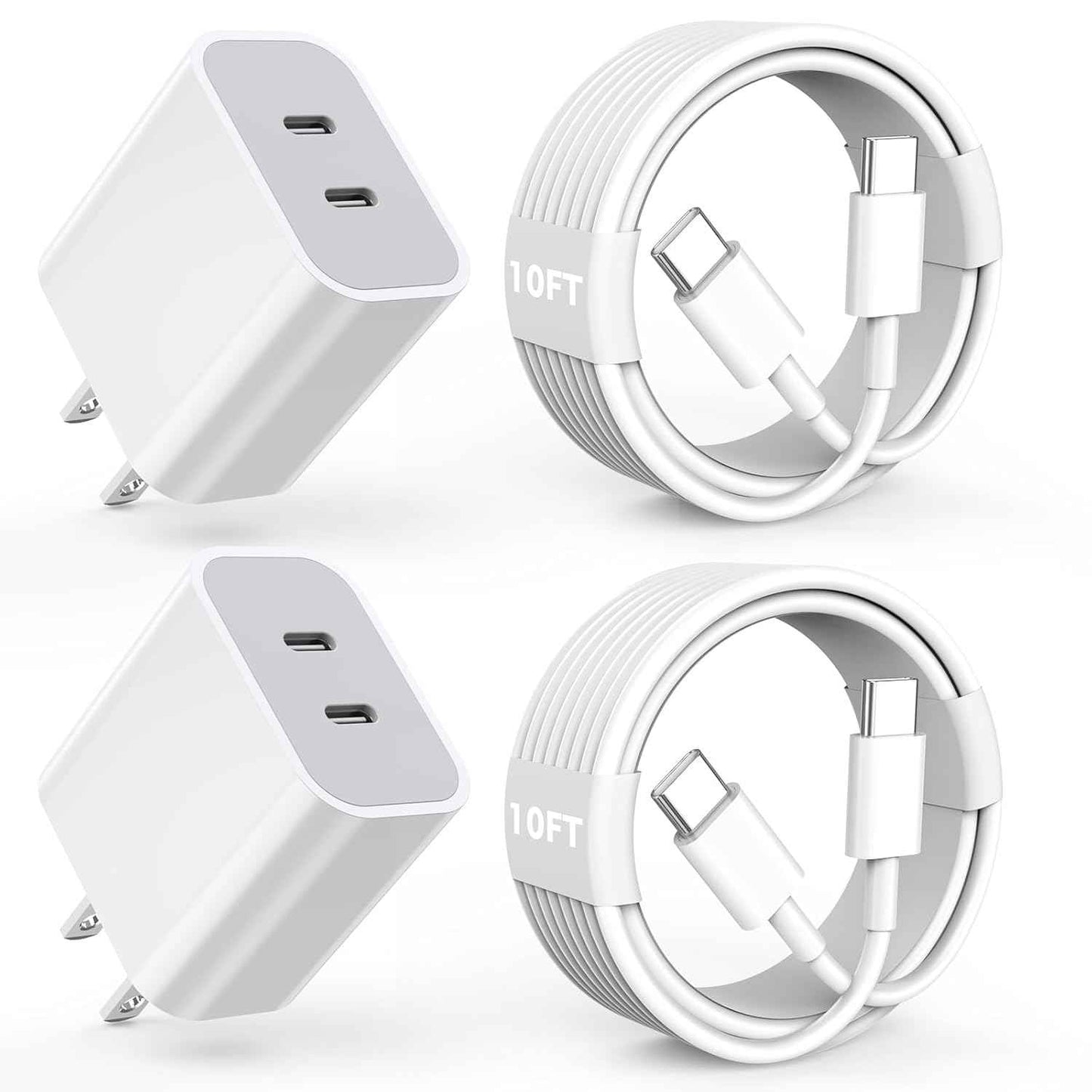 10FT iPhone Fast Charger,[Apple MFi Certified] 2Pack PD Dual Apple Fast Charger USBC Charge Block 10Foot Lightning Cable Cord Quick Charging for iPhone 14/Pro/Pro Max/Plus/13/12/11/XS/XR/X/SE2022/iPad