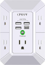 Qinlianf Wall Charger 5 Outlet Extender with 4 USB Charging Ports 3-Sided Power Strip Multi Plug Adapter 3U1C