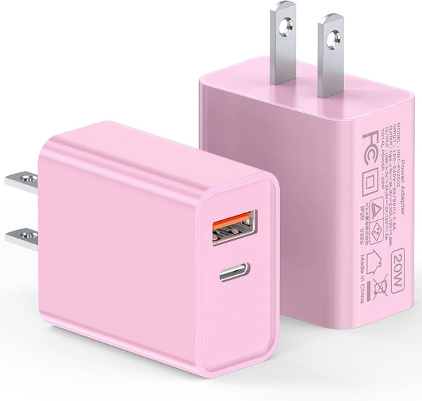 Dual Port USB C Wall Charger Block for iPhone and Samsung