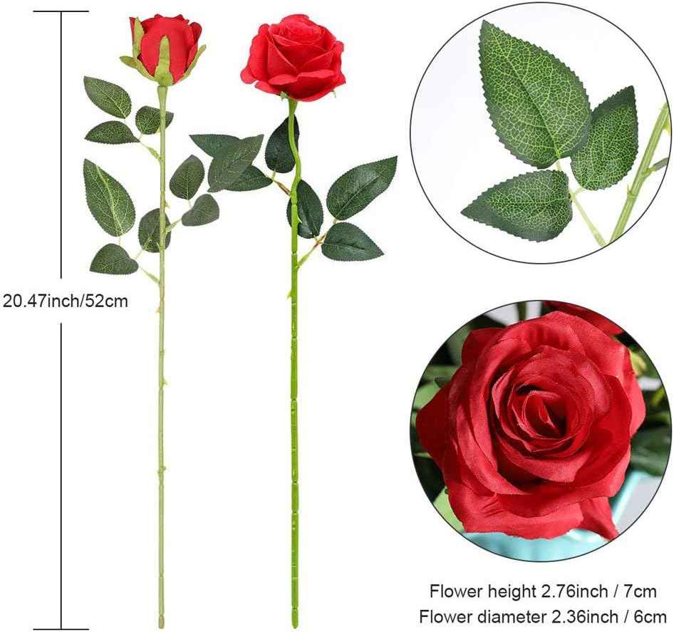 Hawesome 12PCS Artificial Flowers Fake Roses, Realistic Silk Long Stem Red Roses Bouquet for Wedding Centerpiece Home Decor Party & Valentines