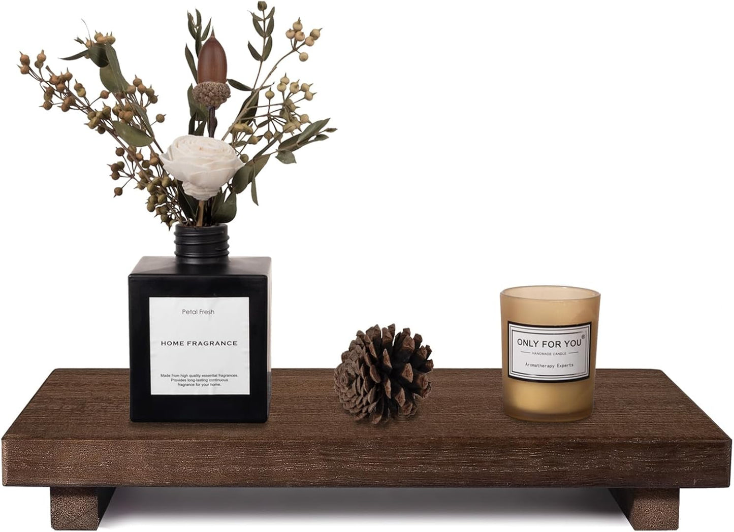 Small Wood Tray Pedestal Stand Farmhouse Bathroom Decor Decorative Wooden Riser Kitchen Soap Dish Holder for Vanity, Counter, Sink, Brown - Rayz Mart