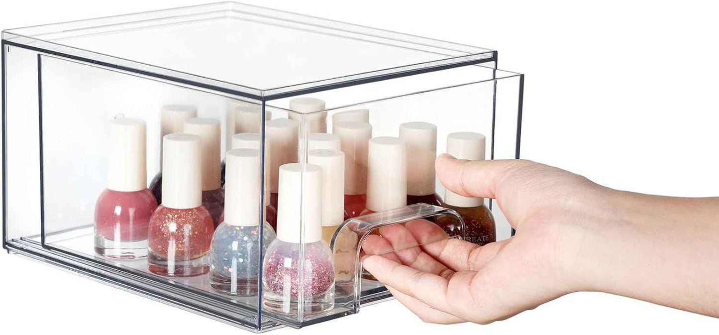Vtopmart 4 Pack Small Clear Stackable Storage Drawers,Acrylic Bathroom Makeup Organizer,Plastic Storage Bins For Vanity, Undersink, Kitchen Cabinets, Pantry, Home Organization
