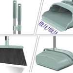 Upgrade Broom and Dustpan Set, Large Size and with Long Handle, Upright,Ideal for Indoor Outdoor Garage Kitchen Room Office Lobby Use (Green)