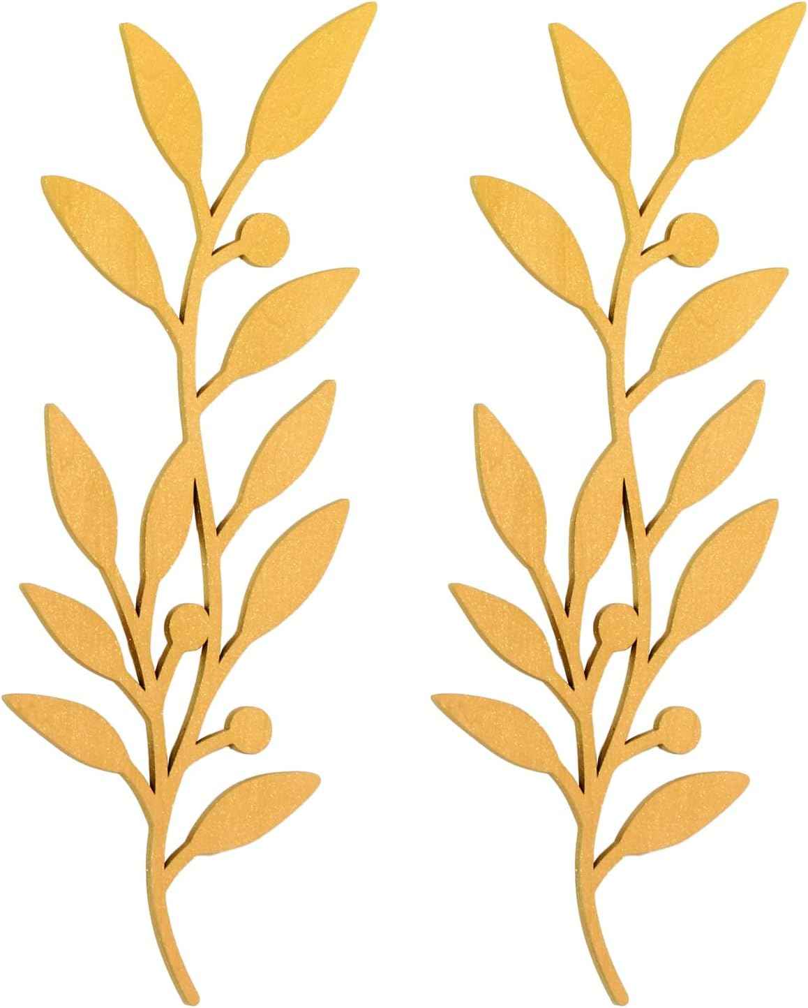 Zzbakress 2 Pieces Wooden Vine Olive Branch Leaf Leaf Wall Decor,Farmhouse Signs for Living Room Decoration (Gold)