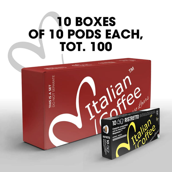 Italian Coffee pods for Nespresso Original machines, 100 Ristretto regular pods