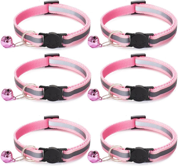 Nylon 6 Pack Reflective Cat Collar with Bell and Breakaway Buckle Adjustable 19-32cm Mixed Colors