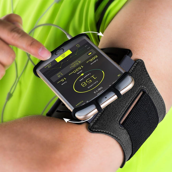 Running Armband 360°Rotatable for iPhone 17/16/15/14/13/Pro Max/Pro/Mini/12/11/SE/Xs/XR/X/8/7/Plus, Fits All 4-6.7 Inch Smartphones, with Key Holder Phone Armband for Running Hiking Biking (Black)