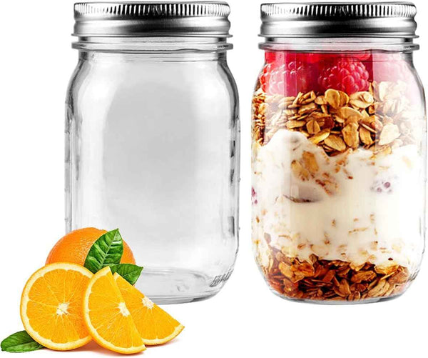 2 Pack Regular Mouth Mason Jars 16oz Glass Canning Jars with Airtight Lids