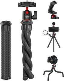 ULANZI Camera Tripod, Mini Flexible Stand w Hidden Phone Holder w Cold Shoe Mount, 1/4'' Screw f Magic Arm, Universal f iPhone 17 16 15 14 Pro Max XS Max Canon Nikon Sony DJ Pocket 4/3 Cameras