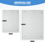 Tempered glass cutting board for kitchen use, 2 pieces, 12x16 and 12x8 inches, clear, heat resistant, non-slip feet