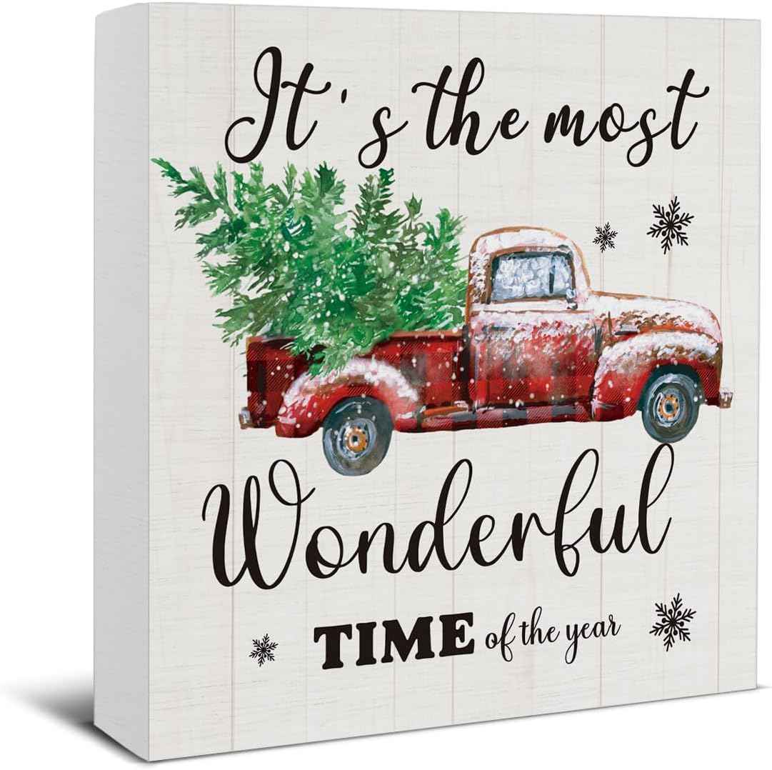 Christmas Bathroom Decorations - Funny Christmas Decor, He Sees You When You're Pooping Bathroom Wooden Sign, Home Decor for Desk Table Shelf 5 X 5 Inches