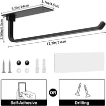 Upgraded Aluminum Paper Towel Holder - Self-Adhesive or Drilling, Matte Black, Kitchen Roll Dispenser