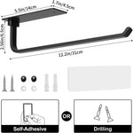 Upgraded Aluminum Paper Towel Holder - Self-Adhesive or Drilling, Matte Black, Kitchen Roll Dispenser