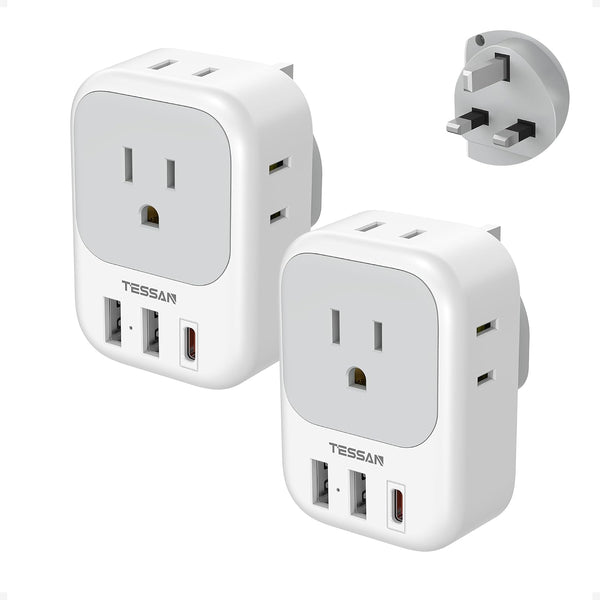 2 Pack European Travel Plug Adapter, TESSAN Europe Power Converter 4 Outlets 3 USB(1 USB C PD 20W), Type C International Adaptor to Italy Spain France Portugal Iceland Germany, EU Travel Essentials