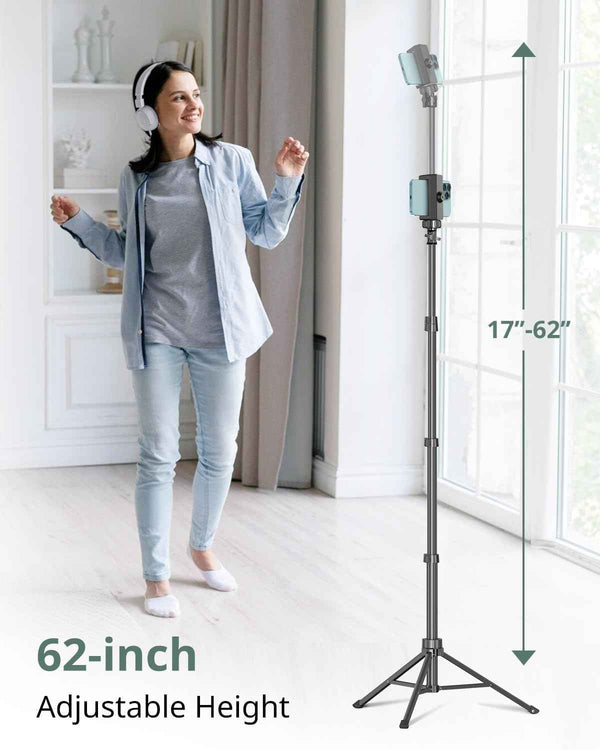 SENSYNE 62" Extendable Phone Tripod & Selfie Stick with Wireless Remote for iPhone and Android Phones