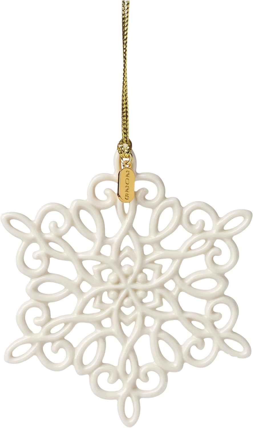 Lenox Ornament, 2025 Snow Fantasies Snowflake Ornament, Made from Porcelain with A Gold Cord for Hanging, Christmas Tree Decoration, Winter Tree Decor, Beautiful Snowflake Design (Cream, 1 Piece)