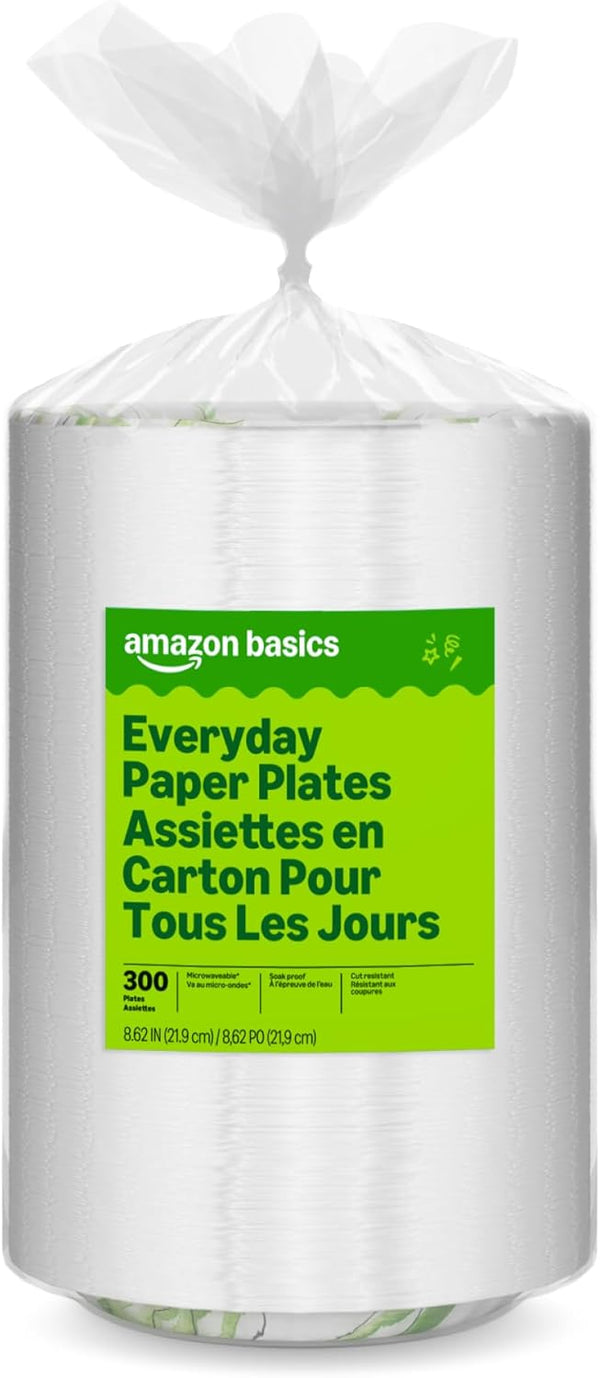 Amazon Basics Everyday Paper Plates, 8.62 Inch, Disposable, 200 Count, Packaging May Vary