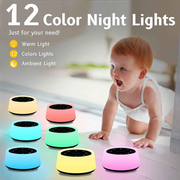 colorsnoise sound machine with 30 soothing sounds and 12 colors baby night light with memory function black
